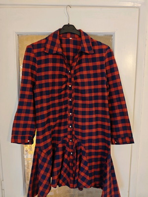 Vintage red and blue plaid flannel dress used, size M/L