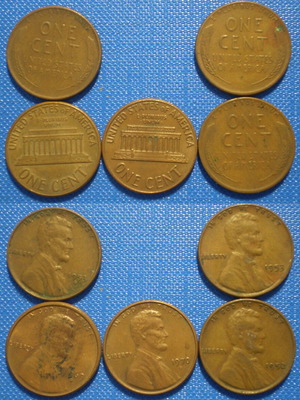 America United States 1 Cent used, pack of 5 coins 1952-1970D