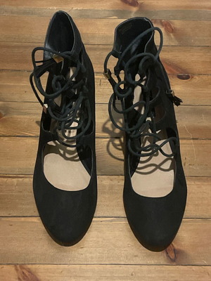 Suede lace-up ankle boots used, size 40, black