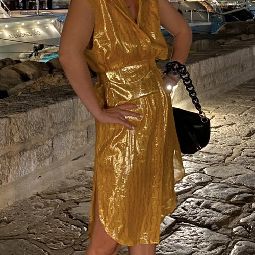 Nadia Rapti Savannah Sun Dress Small 100% Silk like new, yellow gold