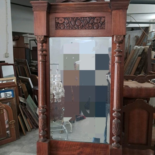 Wooden console with marble and mirror like new