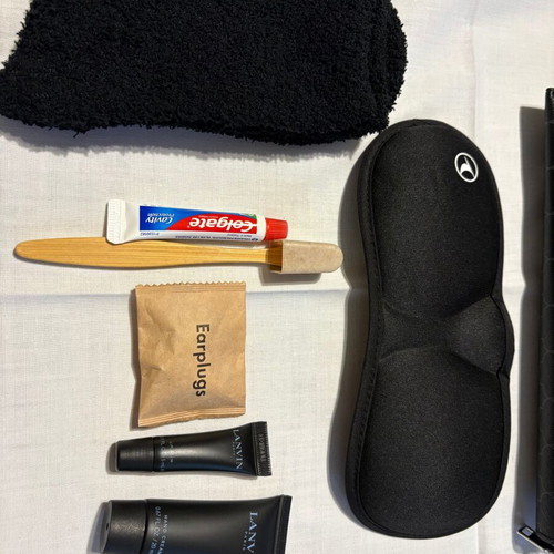 Lanvin toiletry bag new black with gray pattern and travel cosmetics
