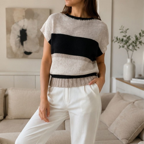 Scandalo cotton knit summer blouse like new, black and beige, size S/M