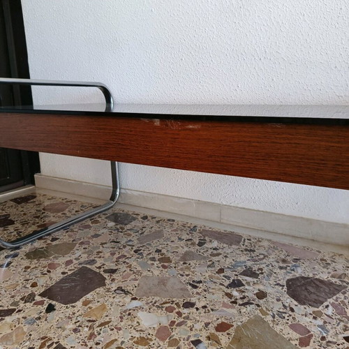 Vintage coffee table with thick smoked glass, low