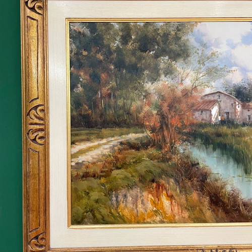 Pasquale Esposito oil painting in handmade gold carved frame