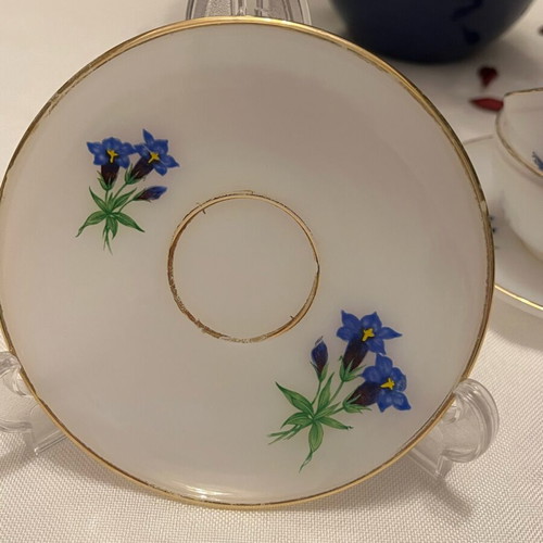 Arcopal France vintage set of 2 cups used with blue Gentian design