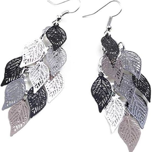 Boho Filigree Leaf Earrings new, black and gray