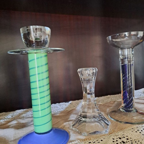 Candlesticks set of 3 handmade glass Carlyle, vintage, like new