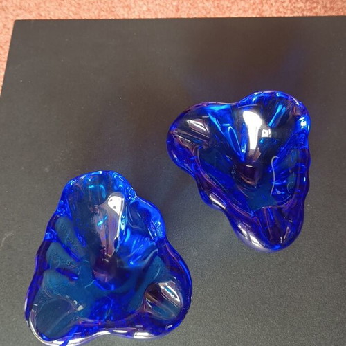 Vintage Blue Glass Ashtrays Pair like new