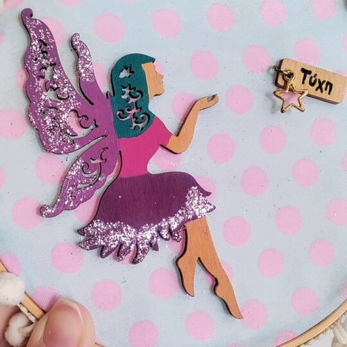 Decorative embroidery hoop with fairy new, 16 cm diameter