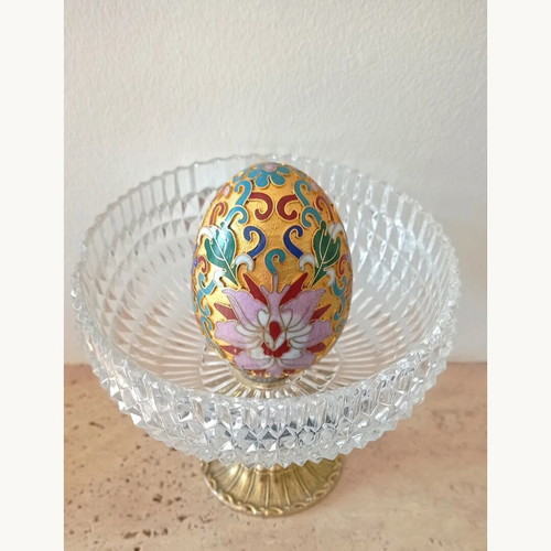 Cloisonné egg with lotus design like new