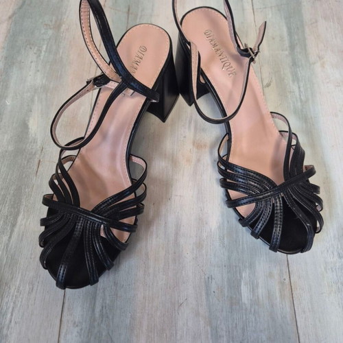Diamantique Black Semi-Open Sandals Size 40 New, 8 cm Heel