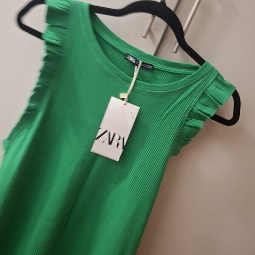 Zara green cotton midi dress with stripes