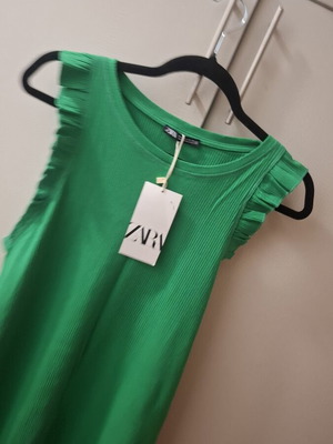 Zara green cotton midi dress with stripes