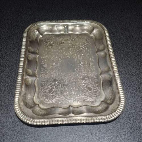 Silver Plated Serving Tray with Embossed Floral Design, Like New