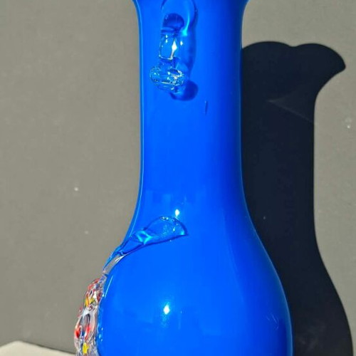 Blue Murano vase vintage like new, decorated with leaves and flowers