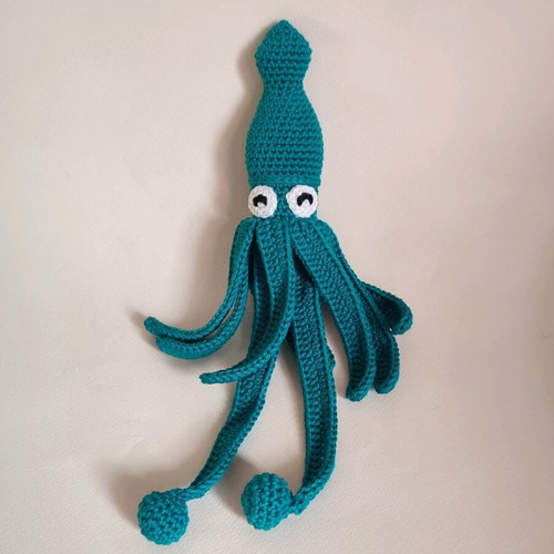 Amigurumi knitted squid doll new, petrol blue