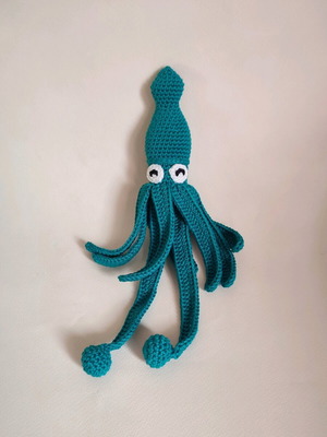 Amigurumi knitted squid doll new, petrol blue