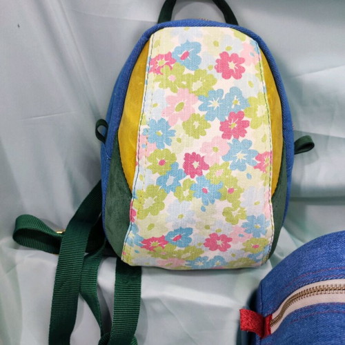 Mini backpack handmade from denim and genuine leather