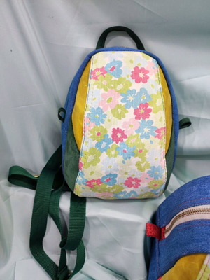 Mini backpack handmade from denim and genuine leather