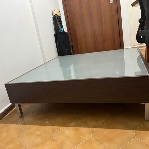 Coffee table 1x1 with glass top and two drawers