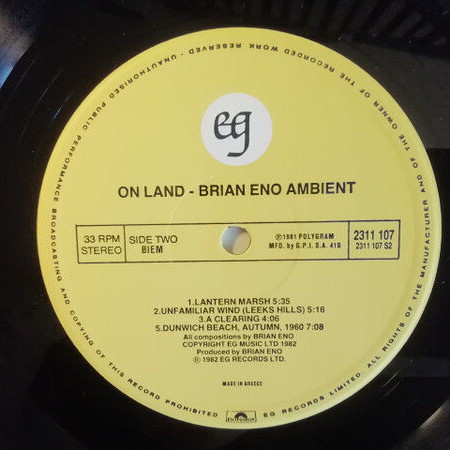 Brian Eno Ambient 4 On Land vinyl record used, electronic