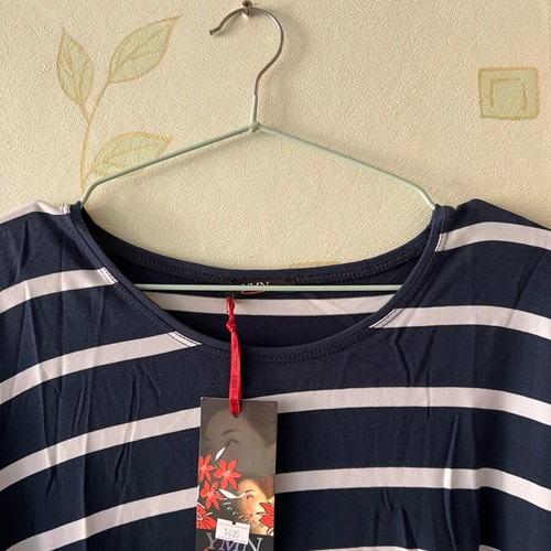 A-Style cotton blouse new, dark blue with white stripes, size L