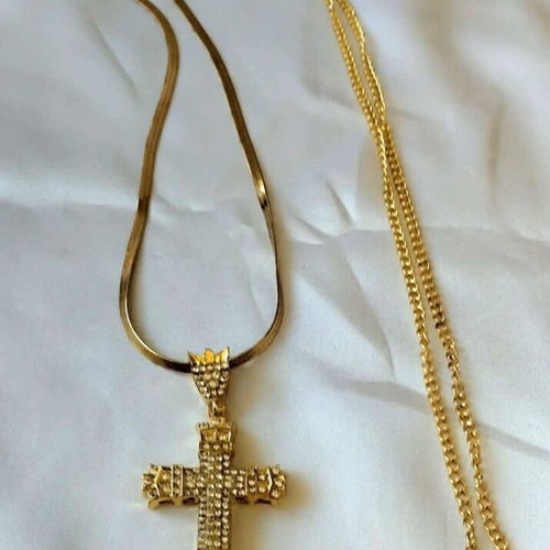 Impressive iced out style cross with zircon and two gold chains new