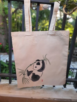 Tote Bag Panda cotton shoulder bag new, hand-painted