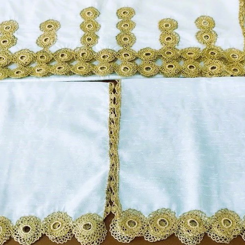 Set of 3 Handmade Table Runners with Golden Crochet Lace like new