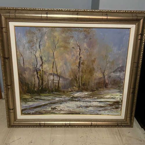 Winter landscape painting used with unique frame