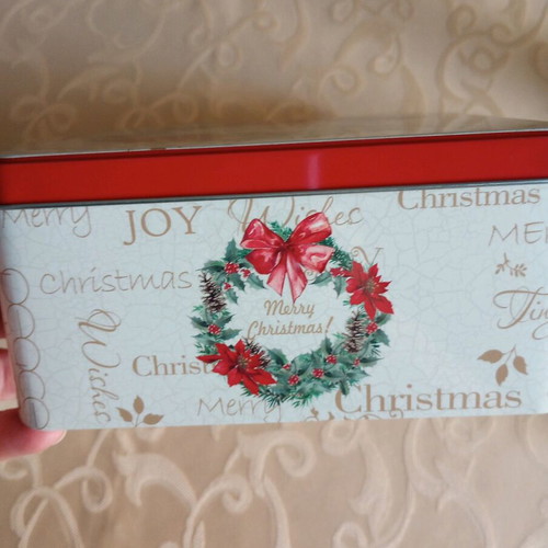Christmas metal box new, square 17x17x8 cm