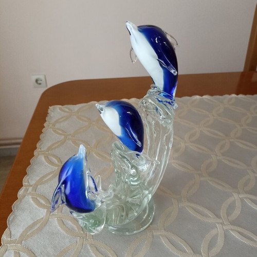 Glass decorative dolphins in blue shade like new