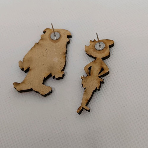 Flintstones wooden earrings new, multicolor with stainless steel clasp