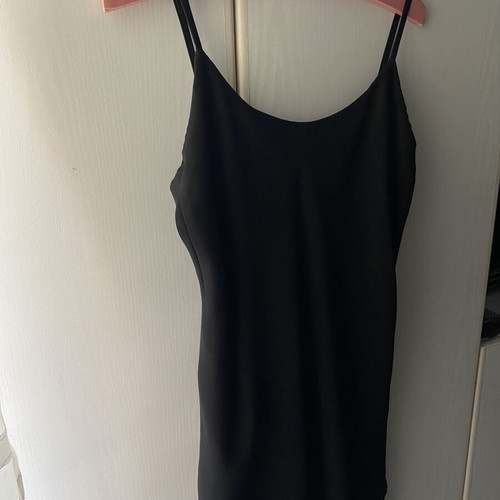 A.L.E. long black dress with straps and extra fabric, size M, viscose