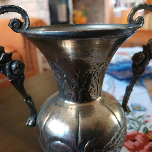 Silver-plated hand-carved vase used