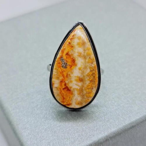 Ring with natural bee jasper stone new, silver 925