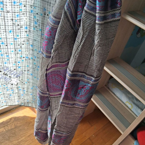 Scarf-shawl like new multicolored with shiny fabric in purple and gray shades