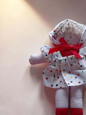 Handmade canvas doll with hat and dress like Waldorf style