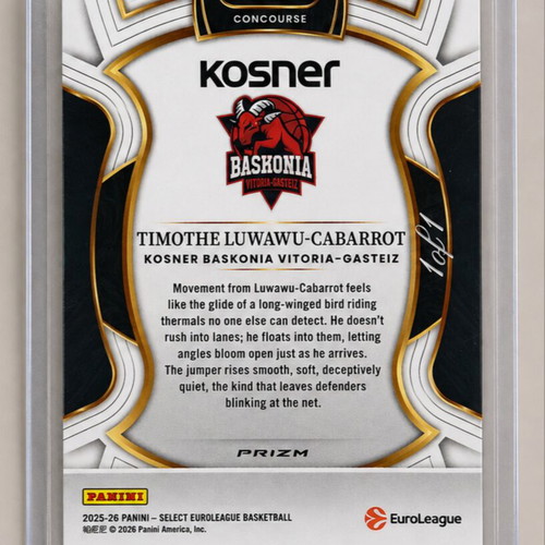 Timothe Luwawu-Cabarrot Gold Vinyl 25-26 Euroleague Select κάρτα 1/1