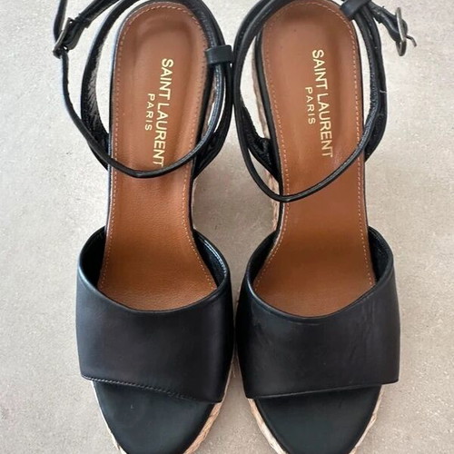 YSL espadrille platform sandals, black, size 38