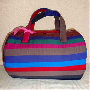 Tσάντα patchwork υφασμάτινη ραμμένη στο χέρι σχέδιο κύλινδρος - handbag