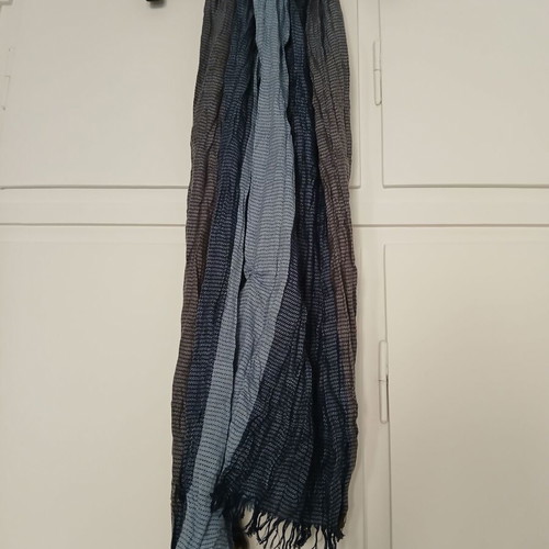 Scarf used, 180cm x 68cm, blue, light blue, brown