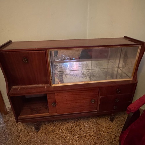 Vintage buffet cabinet with display and bar used