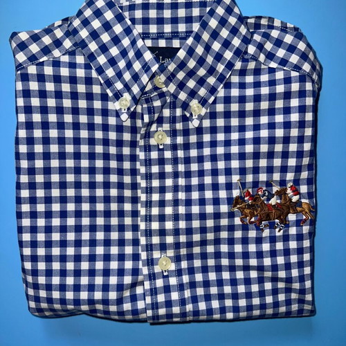 Πουκάμισο Ralph Lauren μεταχειρισμένο για αγοράκι 3 ετών, άσπρο και μπλε