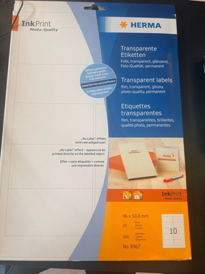 Transparent labels like new, 10 sheets various sizes
