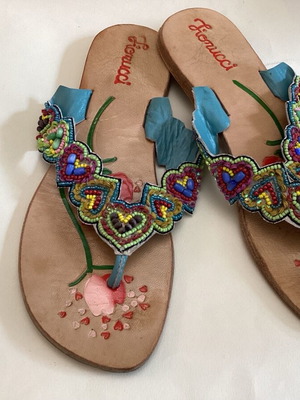 Fiorucci women's sandals used, colorful leather, size 37
