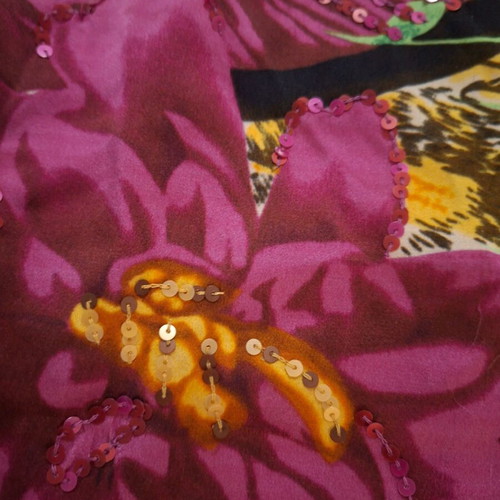 Silk blouse size S like new, colorful with bead decoration