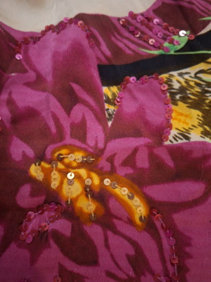 Silk blouse size S like new, colorful with bead decoration