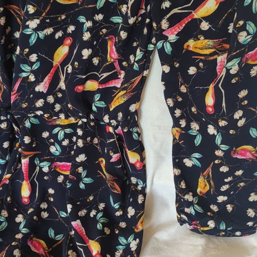Blue dress with birds used, short with metal detail
